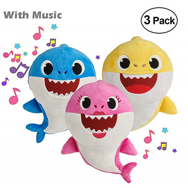 12'' BABY SHARK Plush Toys 12inch 30CM Music English Singing Stuffed&Plush Dolls Sing Music Songs Shark Toy Brighting Shark Daddy Mommy blue