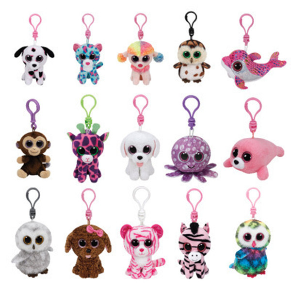 TY Keychain 4inch 10CM Stuffed Animals Plush Toy White Unicorn Ty Beanie Boos Marcel TWIGGY Pink Owl Fantasia Sammy Pippie dog Leona Leopard