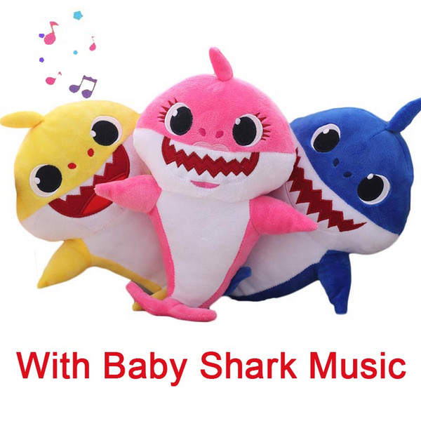 Cute Baby Shark Doll With Baby Shark Music Soft Stuffed Animal Plush Toy Baby Kids Toy Cartoon Electronic Toy Birthday Gift for Children