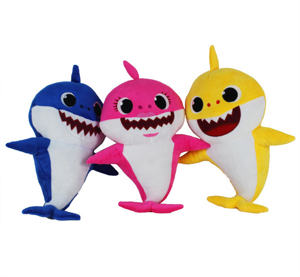 new 3 Colors 30cm Baby Shark Plush Toys with Music Cartoon Stuffed Lovely Animal Soft Dolls Music Shark Toy Party Favor DHLfree