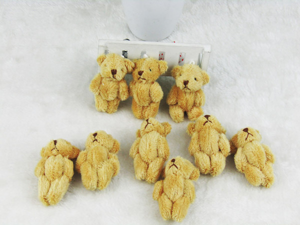 100PCS/LOTed Joint T Bear Plush Toy Animal Stuffed Brown Doll Teddy Bears with Bow Plush Pendant Kids Toys Wedding Gifts JXA020