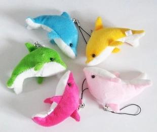 Wholesale- Free shipping 50pcs mixed color cute mini Dolphin plush pendants,mini dolphin pendant with keychain for baby gift