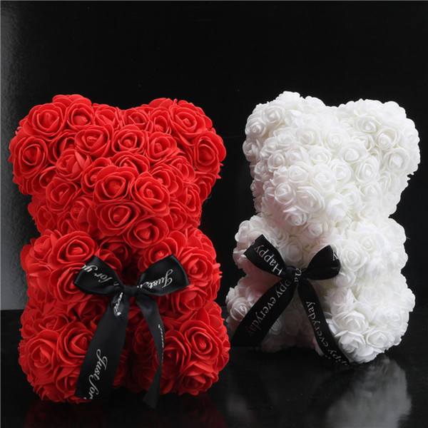 25cm Cute Teddy Bear PE Foam Rose Flower Artificial Christmas Gifts for Women Valentine's Day Gift PE Plush Bear Drop Shipping