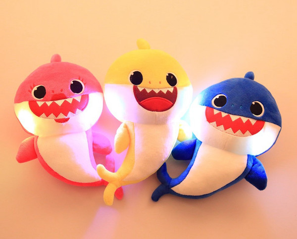 Wholesale 3 Color 30cm Baby shark With Music Cute Animal Plush Baby Shark Doll with Singing English Song+Light