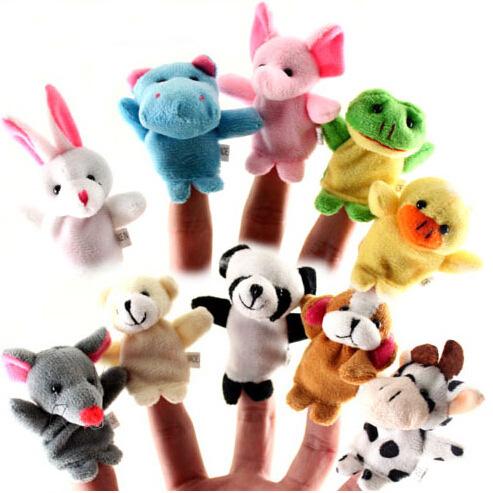 Retail Baby Plush Toys Finger Puppets Talking Props 10 animal group mini double layler cartoon stuffed animail toy with foot 10ps/set ZJ-T01