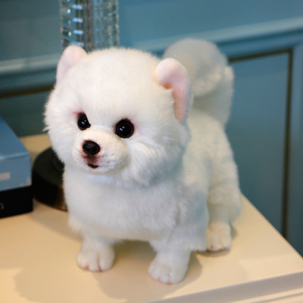 Dorimytrader Quality Beauty White Dog Pomeranian Plush Toy Stuffed Cute Pet Animals Dogs Doll Kids Gift 28cmX12cmX22cm DY50058