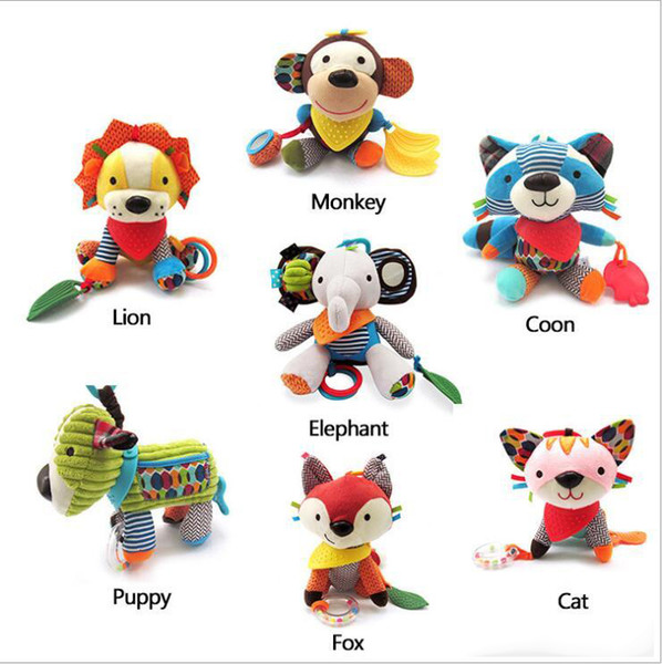 7 Styles Baby Rattle Bell Baby Infant Crib Stroller Hanging Toy Cute Cartoon Animals Stuffed Plush Pacify Dolls