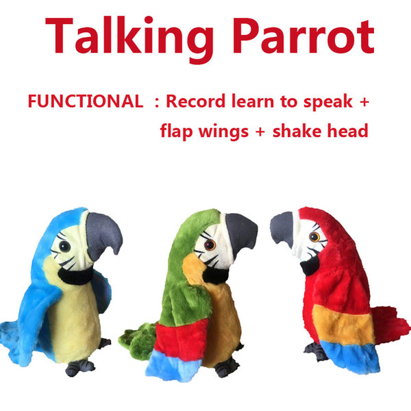 Electric parrot Plush Talking Toy Adorable Speak Record Parrot Repeats Kids Toy gift party favor Novelty Games 22cm