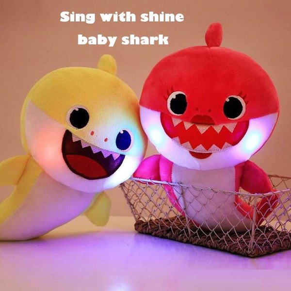 PinkFong Baby Shark Stuffed Lighting with sing Dolls Squeeze Cartoon Plush Toys Grandpa Grandma Soft Doll for Kids Christmas Gift Party D373