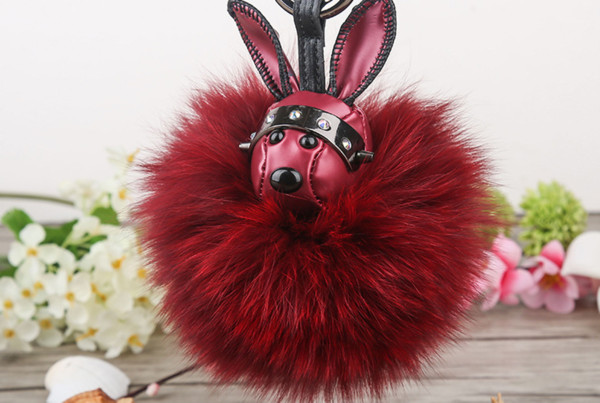 100pcs-2017 New space rabbit star rabbit head hang a fox fur feather hanging car key chain hang decoration