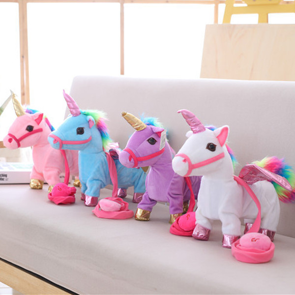 Electric Power Plush Unicorn Toys Singing Walking Flying Horse Doll Fun Electronic Pet Gift With Rope For Children 33jm Ww