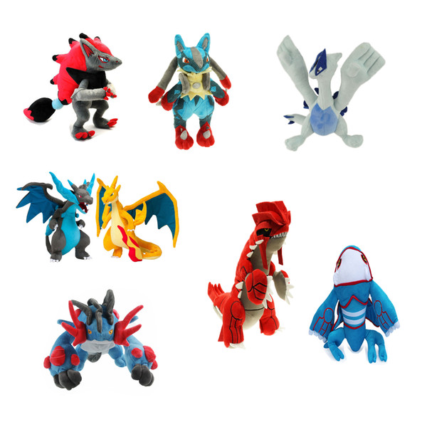 New 23-35cm 8 Style Mega XY Lucario Charizard Lugia Kyogre Groudon Zoroark Swampert Plush Doll Stuffed Toy 23-35cm