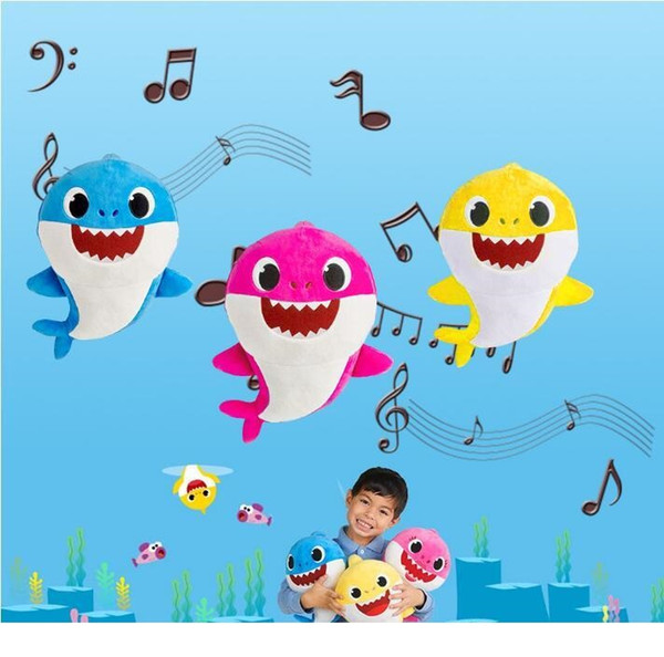 3 Colors 30cm Baby Shark Plush Toys with Music Cartoon Stuffed Lovely Animal Soft Dolls Music Shark Plush Animals D0375