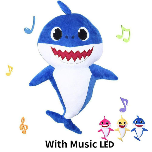 3 Colors 30cm Baby Shark Plush Toys with Music Led light Cartoon Stuffed Lovely Animal Soft Dolls Music Shark Plush Animals 100pcs