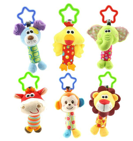 3pcs/lot Baby rattle toy infant hand catching animal stick hand bell bell lathe pendant children flannel doll