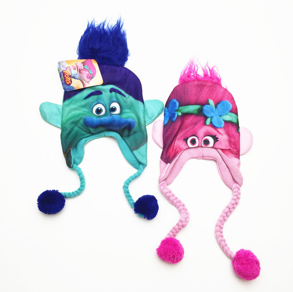 Hot Sale cartoon Trolls Poppy Branch winter hats trolls Cup costume boys girls Bomber Hats for 6-12 years old