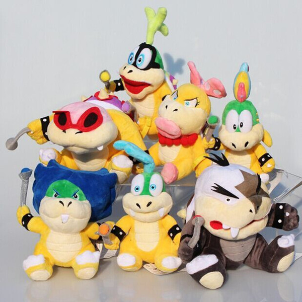 Wholesale-7pcs/lot Super Mario Koopalings Plush Toys Wendy LARRY IGGY Ludwig Roy Morton Lemmy Koopa Plush Toys Stuffed Doll