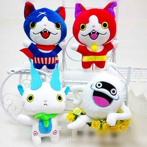 Wholesale-New 2016 Kawaii Yokai Watch Doll Figure 20cm Jibanyan Komasan and Whisper Plush Toys Stuffed Dolls