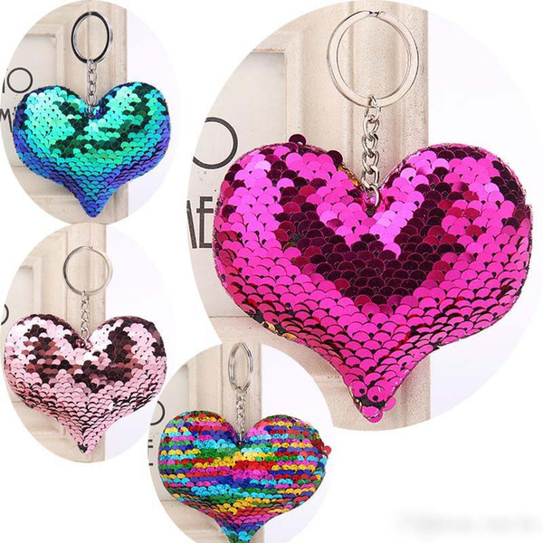 Glitter Mermaid Sequins Key Ring Heart Shape Keychain kids toys best gift for party 4 styles