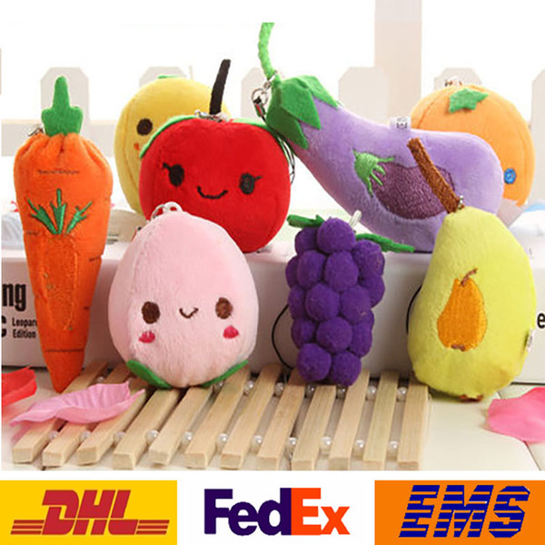 Fruit Vegetables Keychain 6-13cm Designs Plush Pendant Toys Of Children Kids Squeaky Squeaker Car Cell Phone Bag Key Rings XMAS Gifts WX-T63