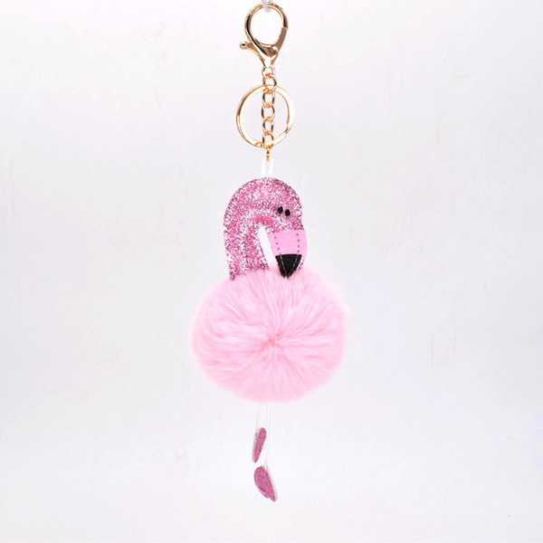 Kids key chain Girls Flamingo Keychains Pom Pom Ball Ins Bling Bling Sparkle Key Ring Christmas Small Gifts ideas Kids Stocking Gifts