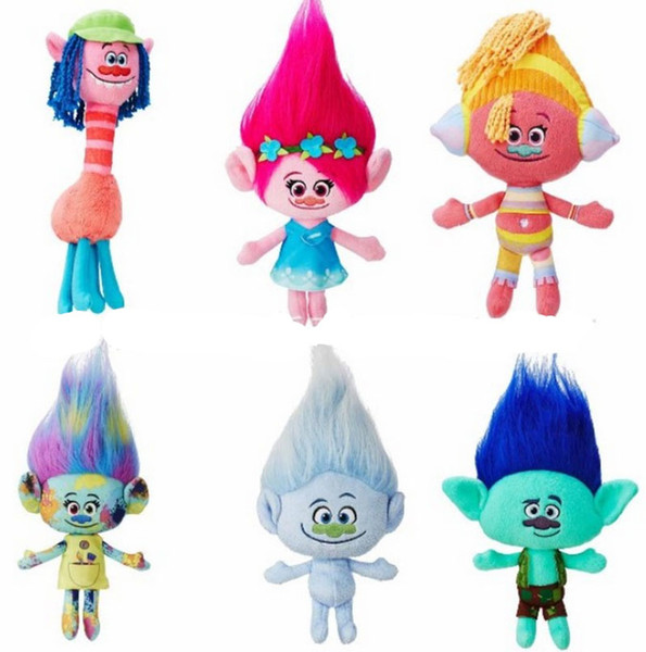 6pcs/Lot 23-30cm Dream Works Movie Trolls Plush Toy Doll Poppy Cooper DJ Suki Harper Guy Diamond Branch Stuffed Dolls Z001