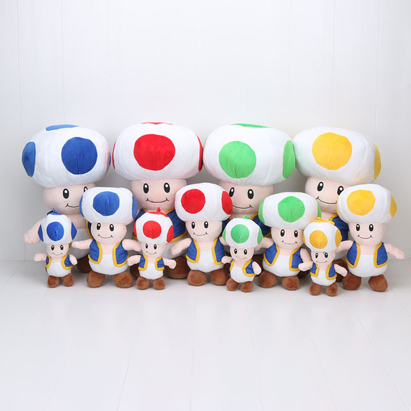 4 colors for choose Super Mario Bros Mushroom Toad Plush Doll Kids Toys Approx 7''-16'' 3size