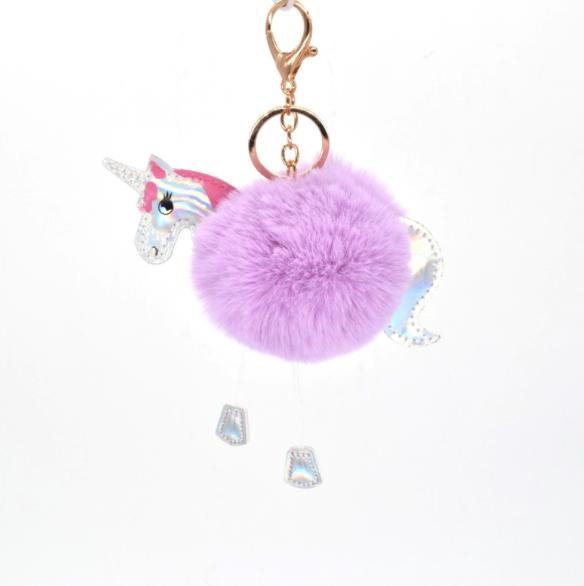 Unicorn Key Chain Pom Pom Ball kids Key Ring Christmas Stocking Small Gift Xmas Gift Ideas Unicorn Bag Pendant