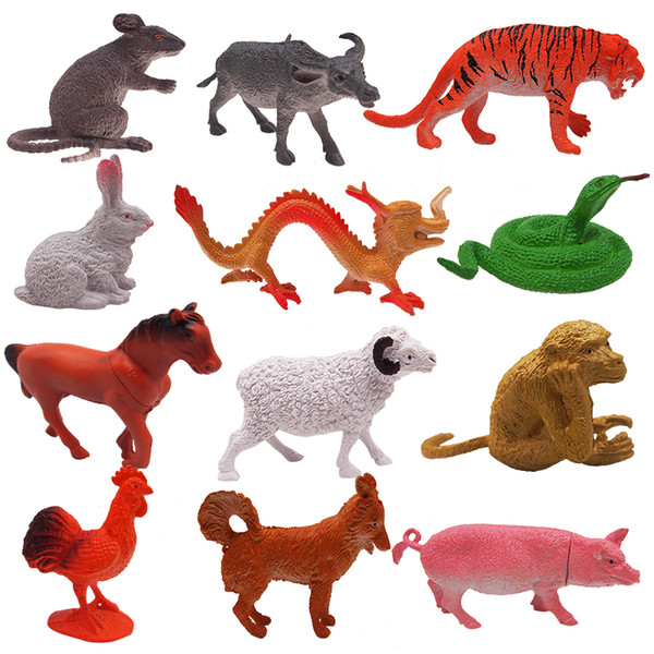 Free Children's toys Chinese zodiac signs model boy combination simulation animal plastic toy