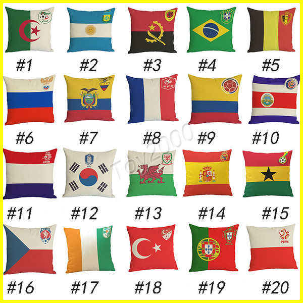 The World Cup DE France Spain Italy national flag team emblem flax pillow to customize the football fans cushion for plush toys