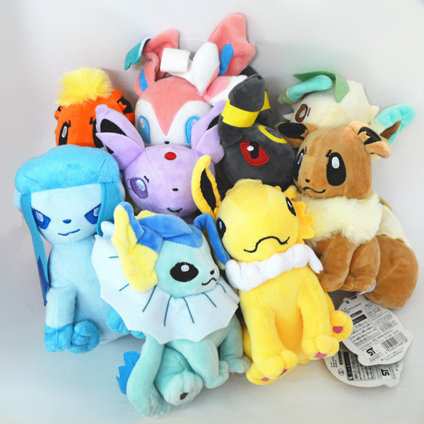 9pcs 20cm hight Sitting position Umbreon Eevee Espeon Jolteon Vaporeon Flareon Glaceon Leafeon Plush doll PP cotton stuffed Toys