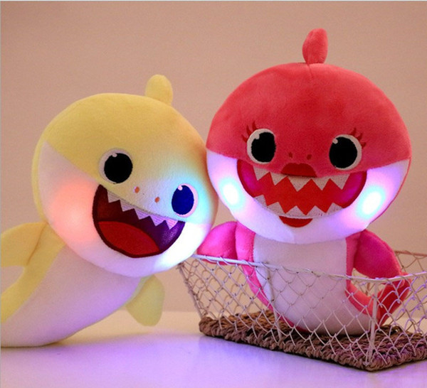 Kids Toys LED 32cm light up Baby Shark Plush Toys with Music sing the English song Cartoon Stuffed Lovely Animal Soft Dolls music Shark Toy