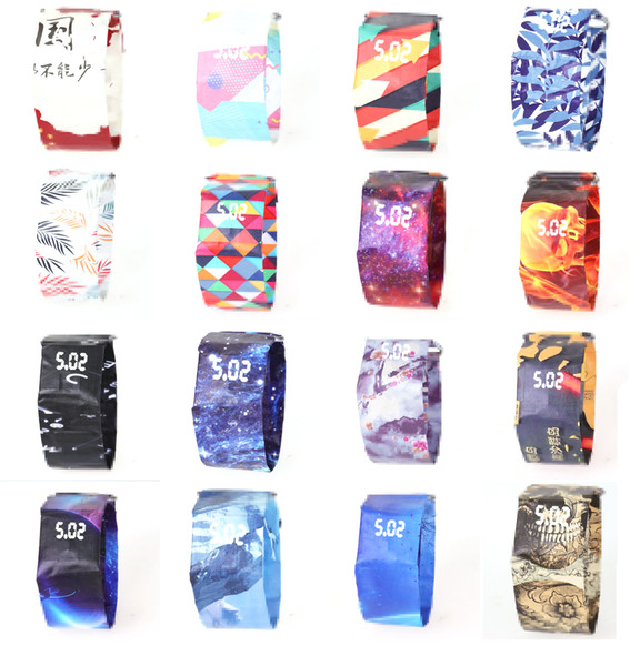 16 design Smart Paper Watch Fashion Waterproof Magic LED Wristbands Watch with opp package for Kids toys Present wrist DHL Hot Free 