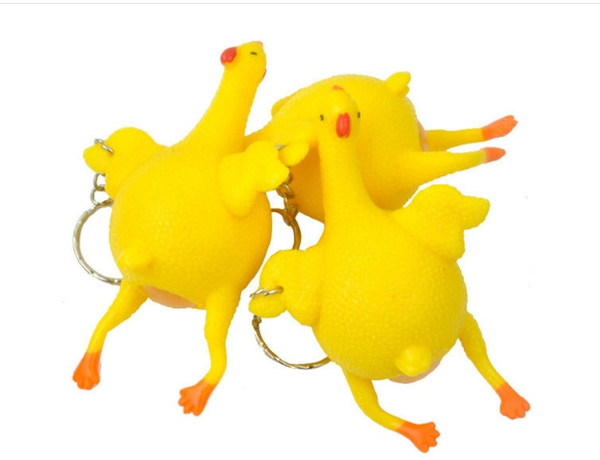Easter Gift Spoof Tricky Funny Gadgets Toys Chicken Whole Egg Laying Hens Crowded Stress Ball Keychain Keyring Relief Gift