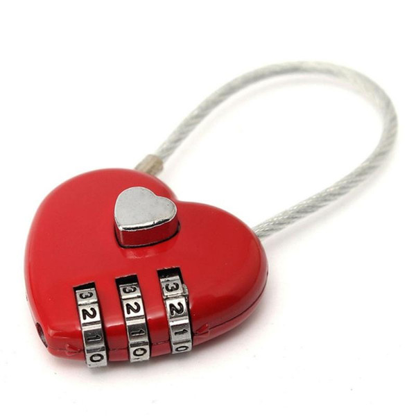 mini Wire rope combination lock for notebooks schoolbag knapsack portable heart shape love password lock outdoor bag padlock MMA1441 300pcs
