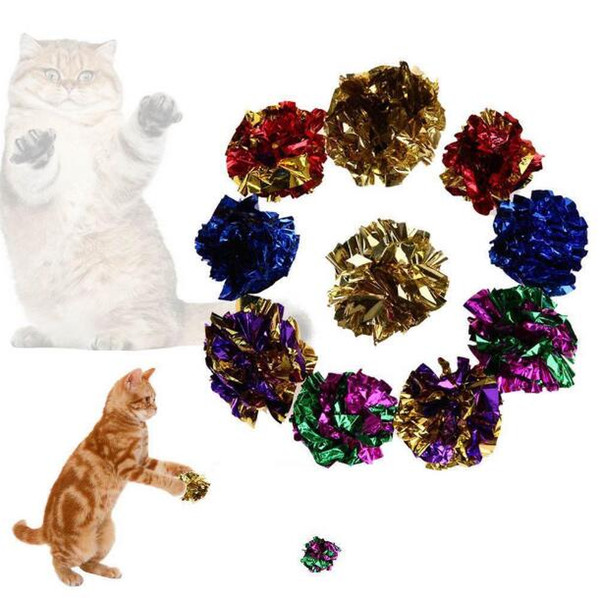 New Creative Mixed Color Funny Cat Toy Crinkle Sound Shiny Paper Play Balls Pet Gifts Free Shipping