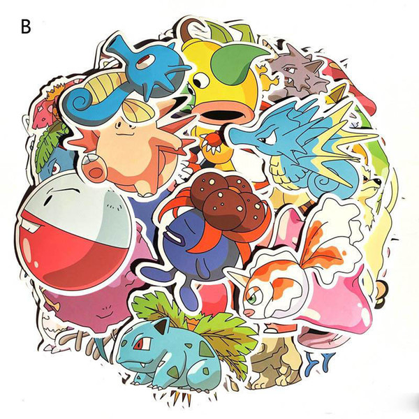 80 pcs/set Cartoon po ke Graffiti Sticker Personality Luggage DIY stickers Squirtle firedragon Bulbasaur PVC Wall stickers bag toys