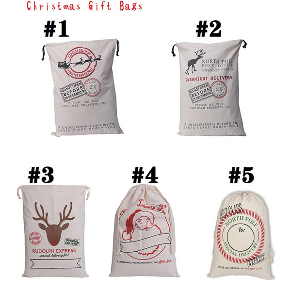 2017 New West Christmas Gift Bags Large Organic Heavy Canvas Bag Santa Sack Drawstring Bag With Reindeers Santa Claus Sack Bags OTH091
