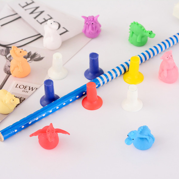 Cartoon TPR Dinosaur Mini Sucker Promotional Toy Stationery Pen Loop