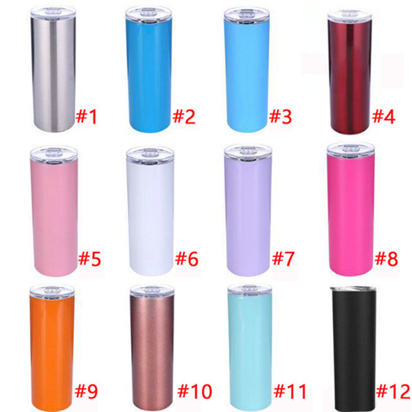 20oz Stainless Steel Skinny Tumbler Vacuum Insulated Straight Cup Beer Coffee Mugs with Lid and Straw IN STOCK