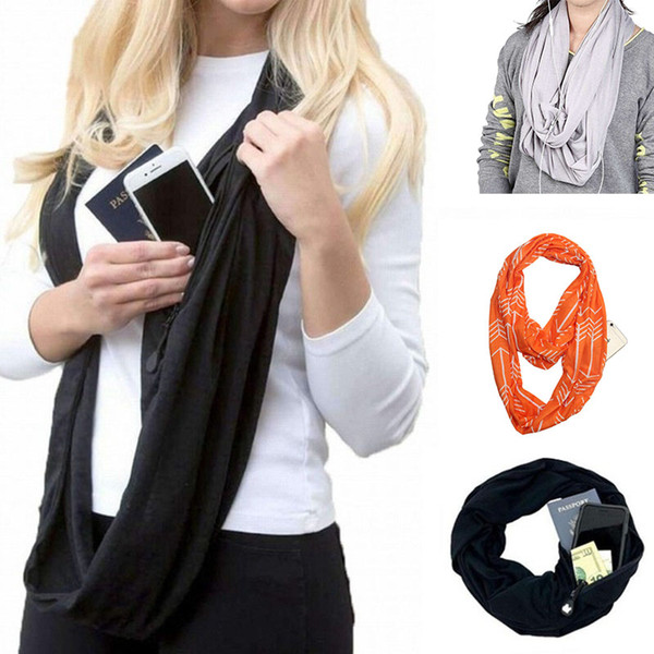 Beautiful INFINITY Pocket Scarf Convertible Journey Infinity All-match Fashion Women Zipper Pocket Scarf Soft Pocket Loop Scarf