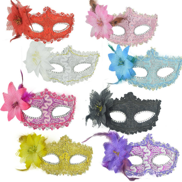 Lace Feather Mask with Flowers Halloween Masks Masquerade Costume Mask Festival Party Wedding Fancy Dress Masquerade Party mask