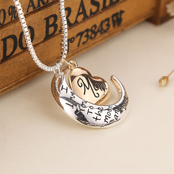 Wholesale Mother Day Gifts Heart Jewelry i Love You To The Moon And Back Mom Pendant Necklace Mom Birthday Thanks Giving Day Gift