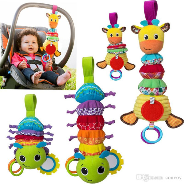 Neonatal baby rattan Caterpillar Giraffe Extensible toy giraffe baby plush toy baby bed bell bed trailer belt buckling bell KBH05