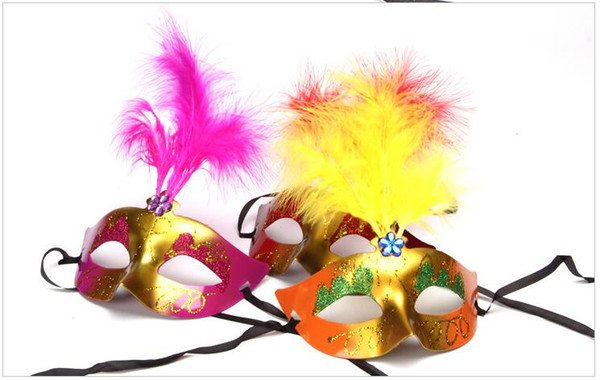 6 Colours Fashion Women Sexy Mask Hallowmas Venetian Eye Mask Masquerade Masks With Flower Feather Easter Masks Dance Party Mask