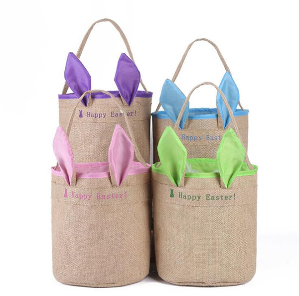 Creative Easter Egg Rabbit Basket Jute Printing Gift Bag Cartoon Bunny Ear Bag 4 COLORS FREE SHIPPING