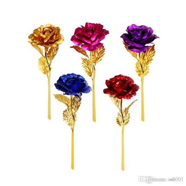 24K Gold-plated Long Stem Golden Dipped Rose Flower Romantic Valentine's Day Lover Gift Home Ornaments 24CM