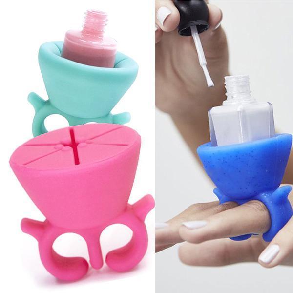 Women Finger Wearable Nail Gel Bottle Soft Silicone Holder with ring Creative Nail Art Tools Polish Varnish Bottle