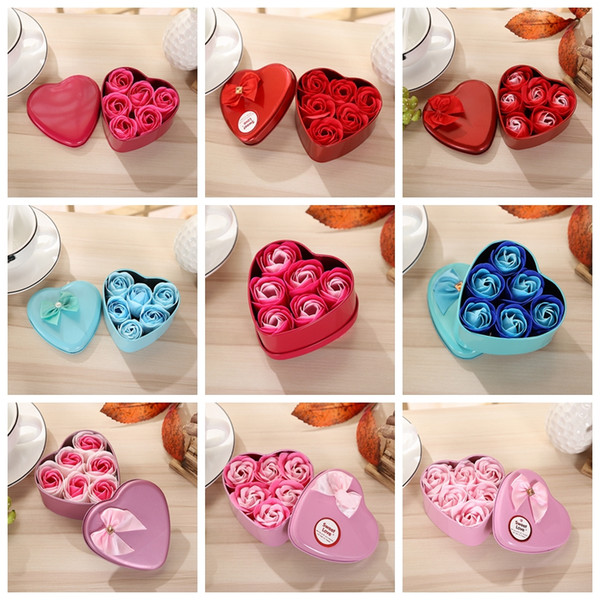 Heart Shaped 6pcs Rose Soap Flower gifts Toys Romantic Wedding Party Gift Handmade Petals Decor Valentine Day Gift