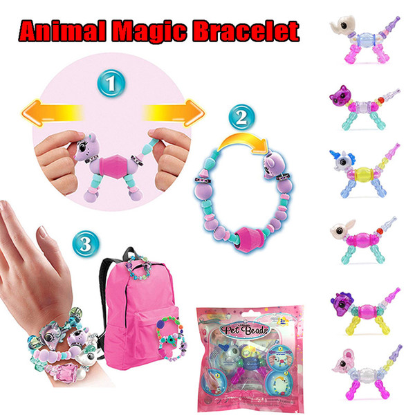 New design DIY Animal unicorn magic tricks creative elasticity bracelet girl Twisty sewing pets random bracelets